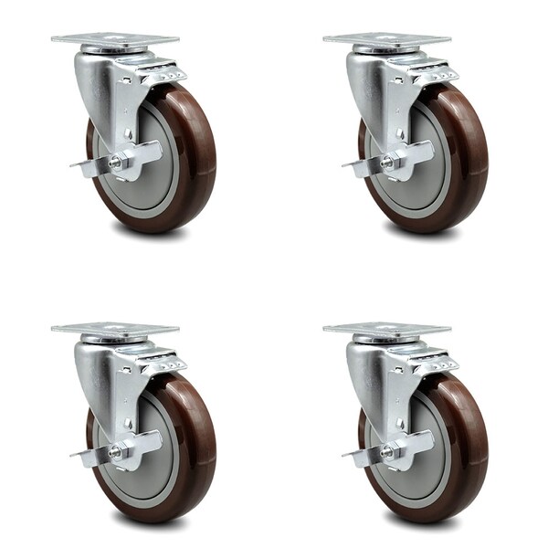 Service Caster Avantco HPCASTWB Swivel Caster Locking Replacement Set AVA-SCC-20S514-PPUB-MRN-TLB-TP2-4 - main